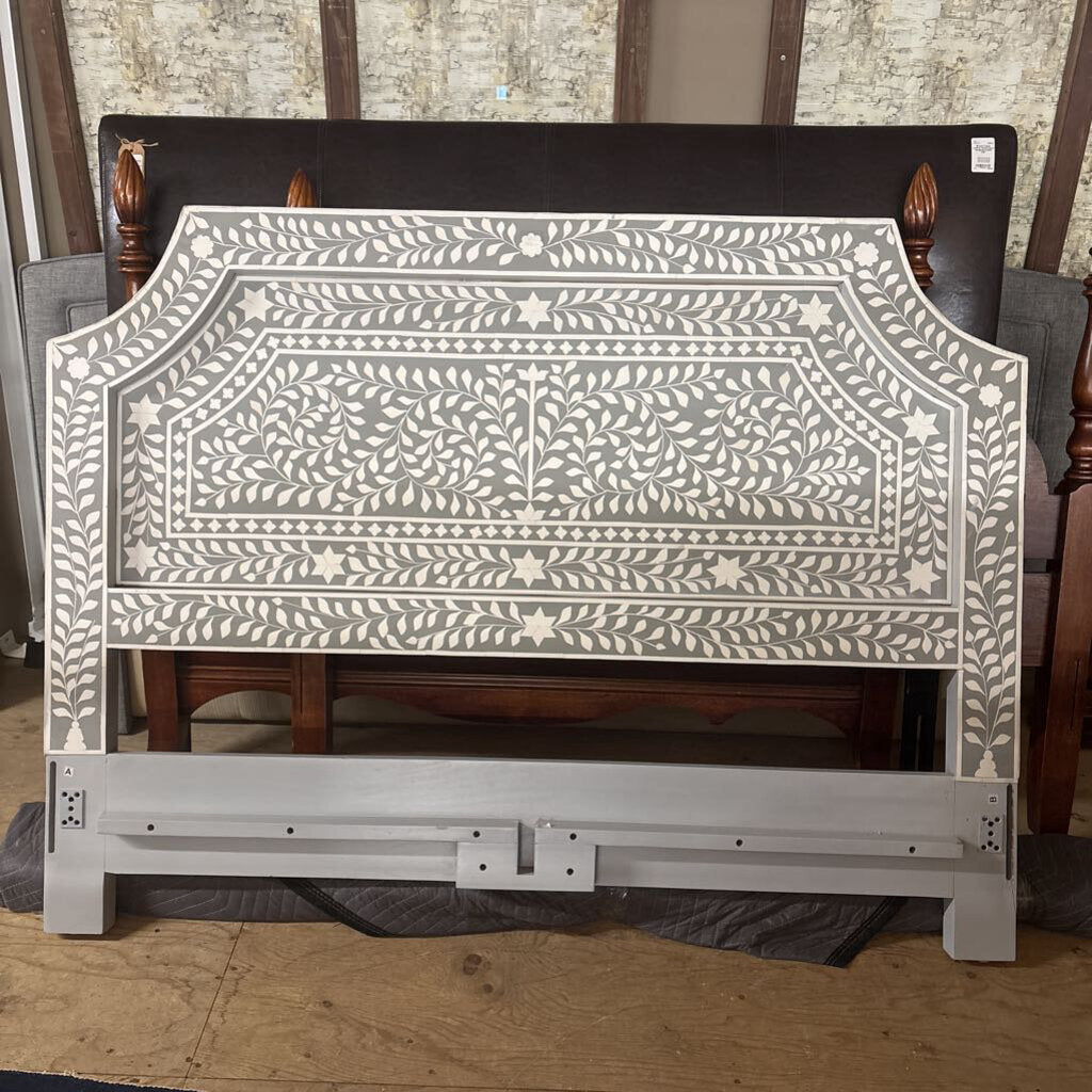 Handmade Floral Bone Inlay Queen Headboard & Bedframe