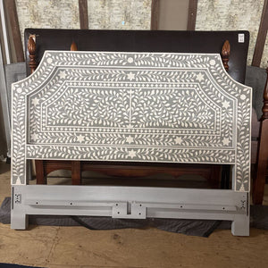 Handmade Floral Bone Inlay Queen Headboard & Bedframe