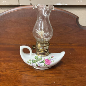 Miniature White Porcelain & Floral Oil Lamp