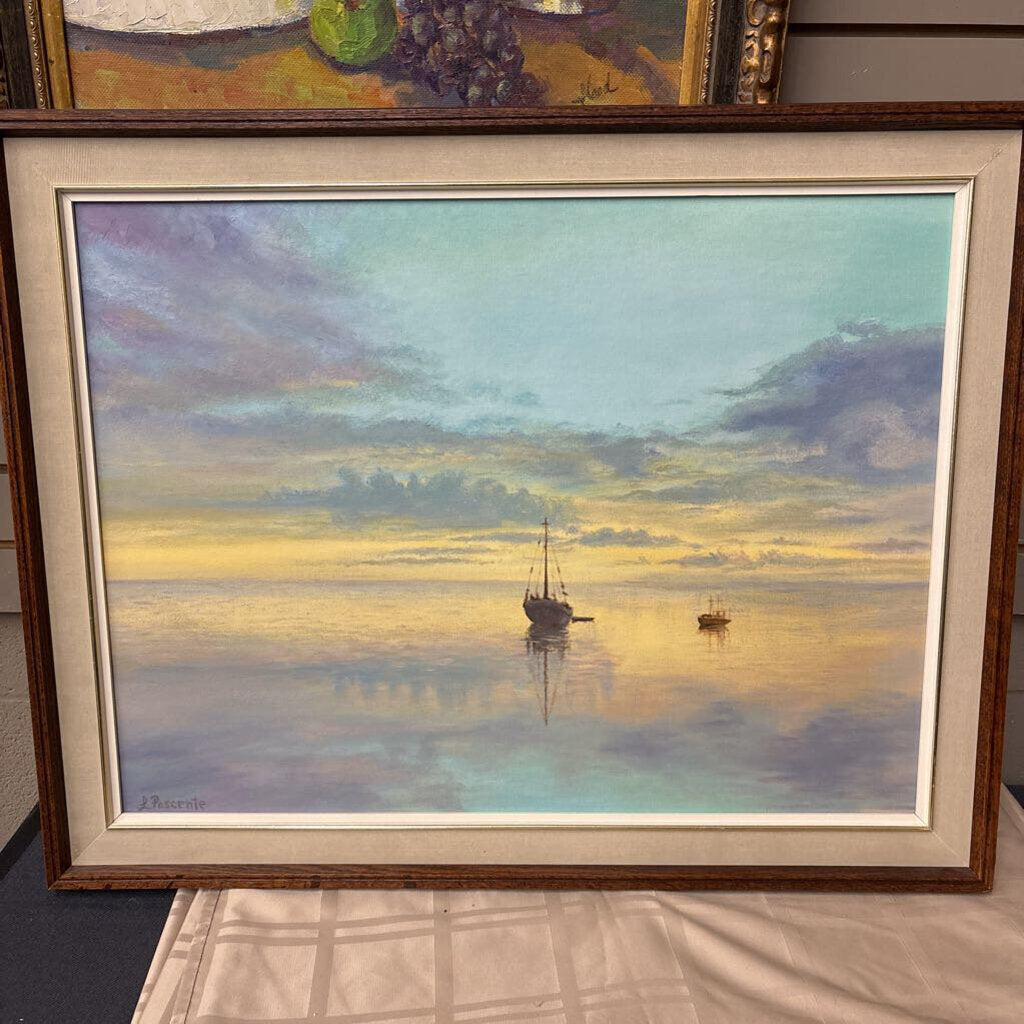 Original Boat On Water Oil Painting by Lucy Poscente, Thornhill ON