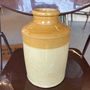 Vintage Mustard & Taupe Stoneware Crock