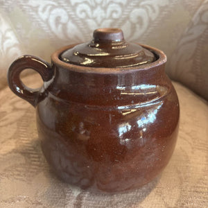 Vintage Brown Glazed Stoneware Bean Pot