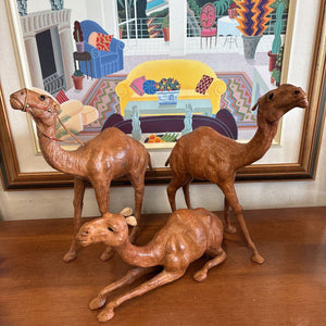 Set of 3 Leather Camels-2 Standing,1 Sitting