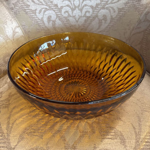 Vintage Indiana Amber Glass - Feather Cut Bowl