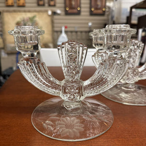 Vintage Tiffin Glass Williamsburg Art Deco 3 Arm Candelabra