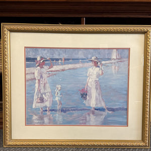 Art Print 'Sur La Plage' by C.W. Mundy - in Gold Frame