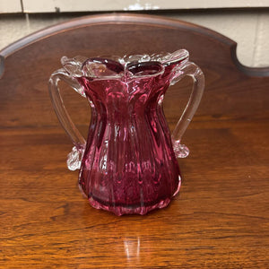 Vintage Cranberry Chalet Small Art Glass Vase w Handles