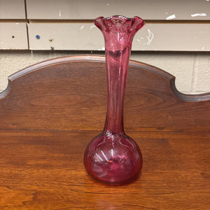 Vintage Cranberry Chalet Art Glass Tall Bud Vase