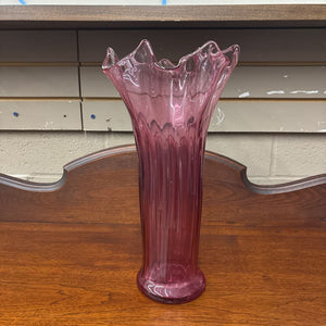 Vintage Cranberry Hand-Blown Glass Vase