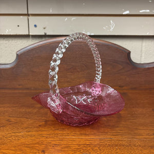 Vintage Hand-Blown Cranberry Glass Basket