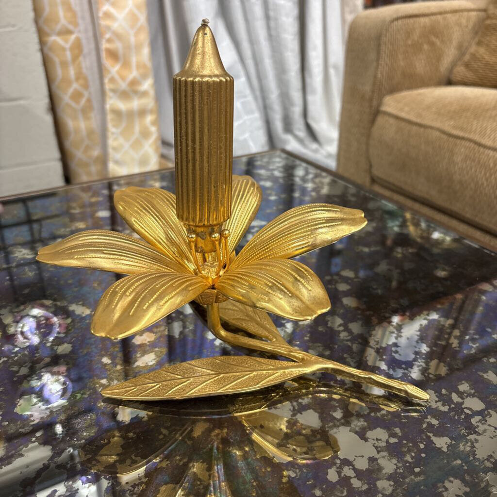 Golden Petal Floral Candle Holder W Candle