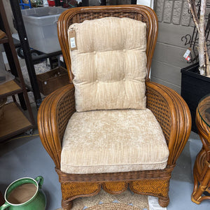 Rattan Chair w Beige Cushion