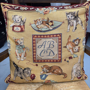 Vintage Cat Pillow - Tapestry Front, Wine Fabric Back