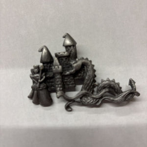 Brooch Vintage Pewter Princess and Dragon