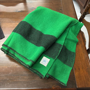 Vintage Horn Brothers 100% Green Wool Twin Blanket