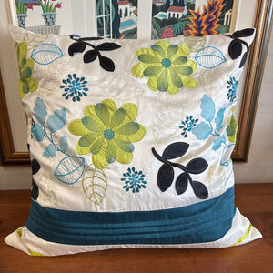 Large Floral Feather Filled Satin Embroidered Pillow