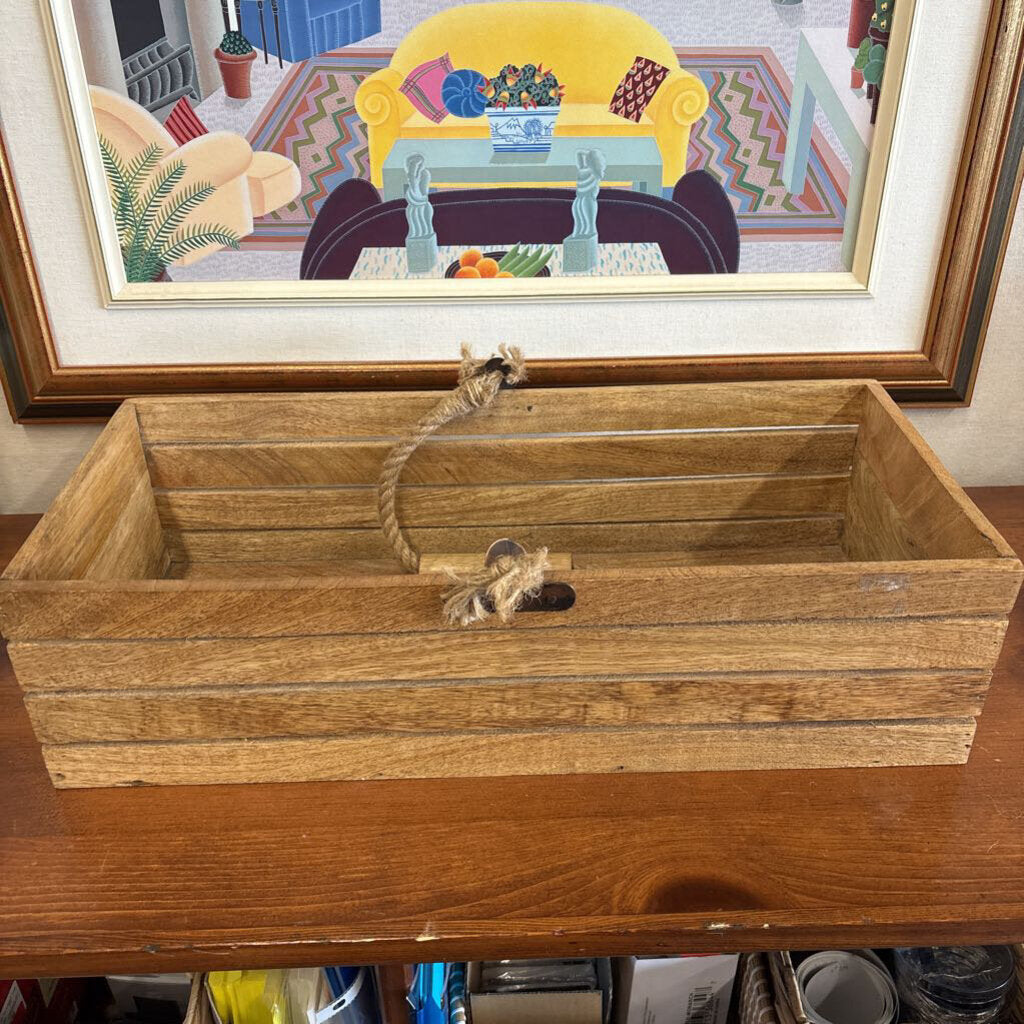 Wooden Slat Organizing Box w Rope Handle
