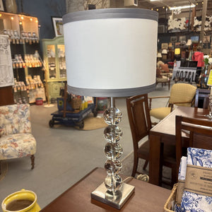 Crystal (5) Ball Table Lamp w a White Shade & Grey Trim on Metal Base