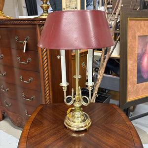 Stiffel Table Lamp French Horn - Brass w Burgundy Shade