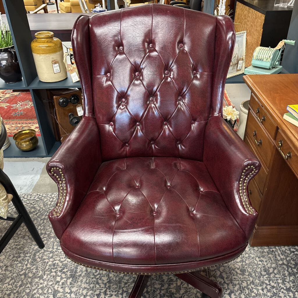 Burgundy Vegan Leather Tufted Executive Office Chair