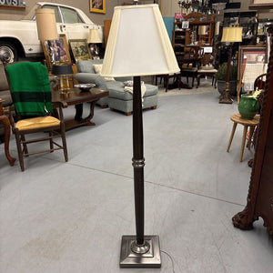 Floor Lamp w Square Silver Base & Accents - Squared Off White Shade