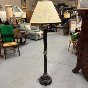 Floor Lamp - Black w Silver Ball & Base - Pleated White Shade