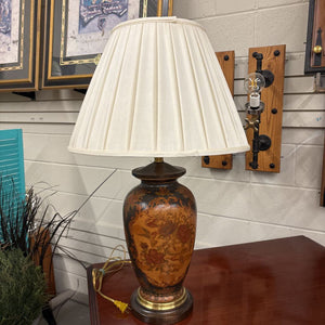 Ceramic Floral Base Hand Painted Table Lamp w Pleated Shade