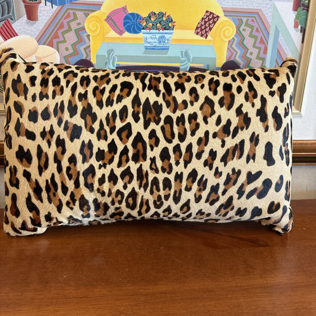 Gilbert Cohen Hand Painted Calf Skin/ Leather Lumbar Pillow