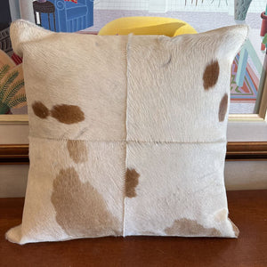 Brown & White Cow Hide & Suede Pillow