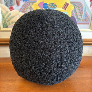 Round Black Boucle Plush Pillow