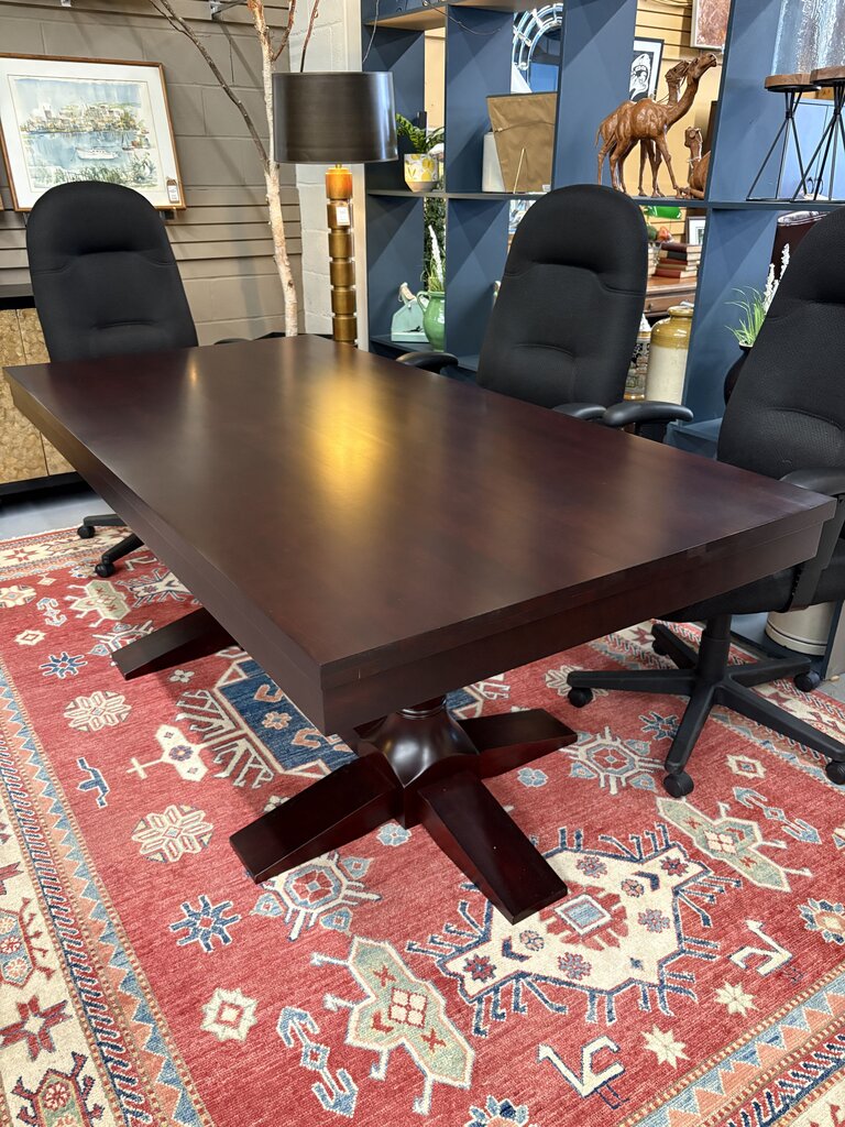 Bermex Solid Maple Cherry Stain Pedestal Base Rectangular Dining Table