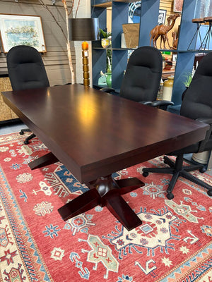 Bermex Solid Maple Cherry Stain Pedestal Base Rectangular Dining Table