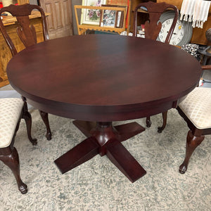 Bermex Solid Maple Cherry Stain Round Pedestal Base Dining Table-No Leaves
