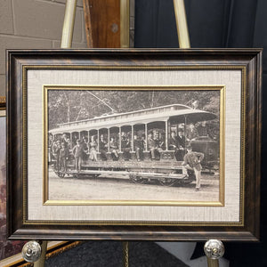 'The Trolley Car' Sepia Photo on Board - Bronze Frame