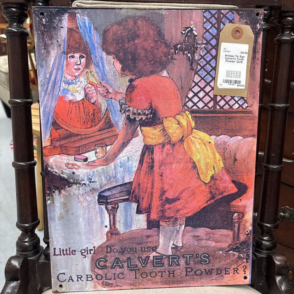 Antique Tin Sign Calvert's Tooth Powder