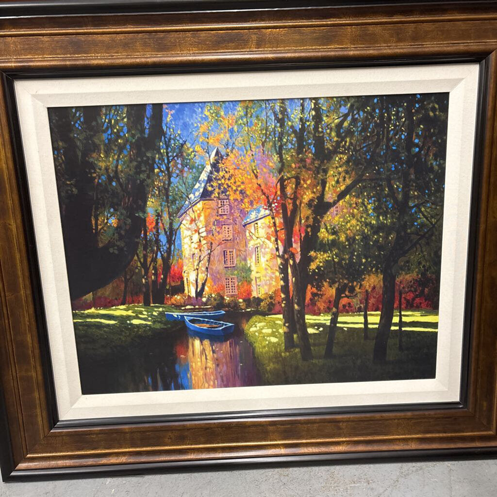 'River by the Villa' Large Art Print w Gold Black Frame