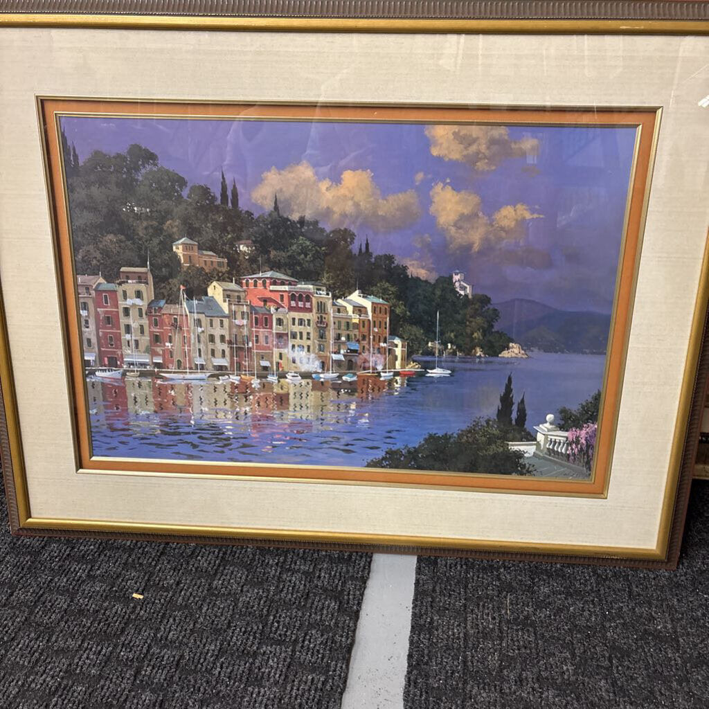 'Multi Colour Village on the Sea' Large Art Print