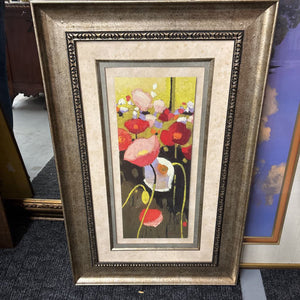 'Red & White Poppies' Art Print in Gold Frame
