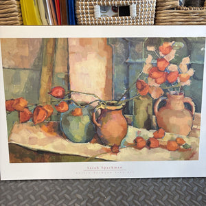 Sarah Spackman "Still Life w Pots & Chinese Panterns" Art Print Plaque