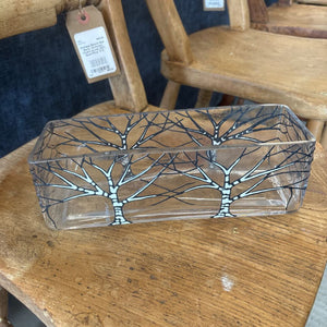 Clear Rectangular Glass Container w Black Tree Pattern