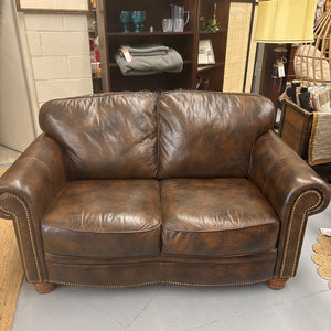 Brown Vegan Leather Loveseat w Studs