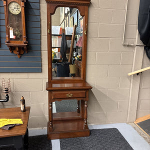 Mahogany Hall Tree Mirror with Drawer