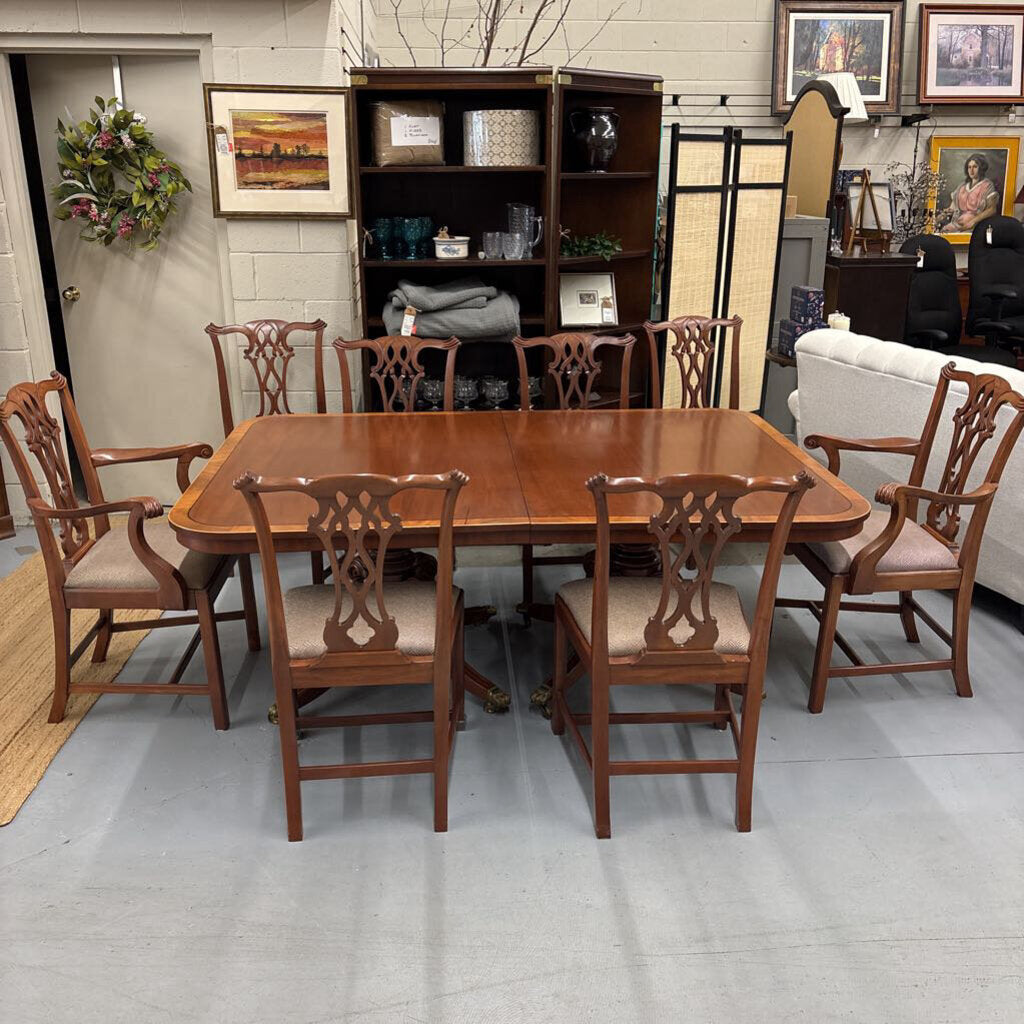 Refinished Regency Era 1847 Clawfoot Dining Table with 6 Chairs & 2 Arm Chairs w 23" Leaf