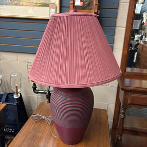 Lamp Textured, Ribbed Ceramic Base w Matching Pleated Fabric Shade