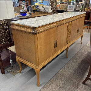 Light Wood French Provincial Sideboard w Marble Top & Ornate Carvings