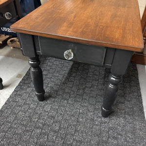 Maple Side Table with Black Base w Drawer and Crystal Knob