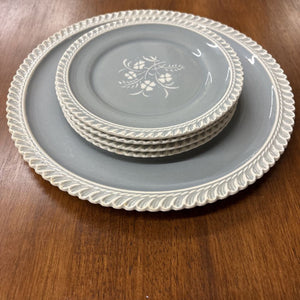Harker Pottery Grey & Floral Cake Plate & 4 Dessert Plate Set