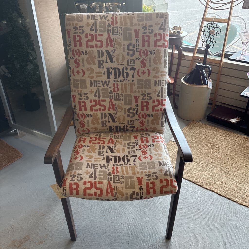 MCM Highback Accent Chair Featuring a Unique Alphanumeric Fabric
