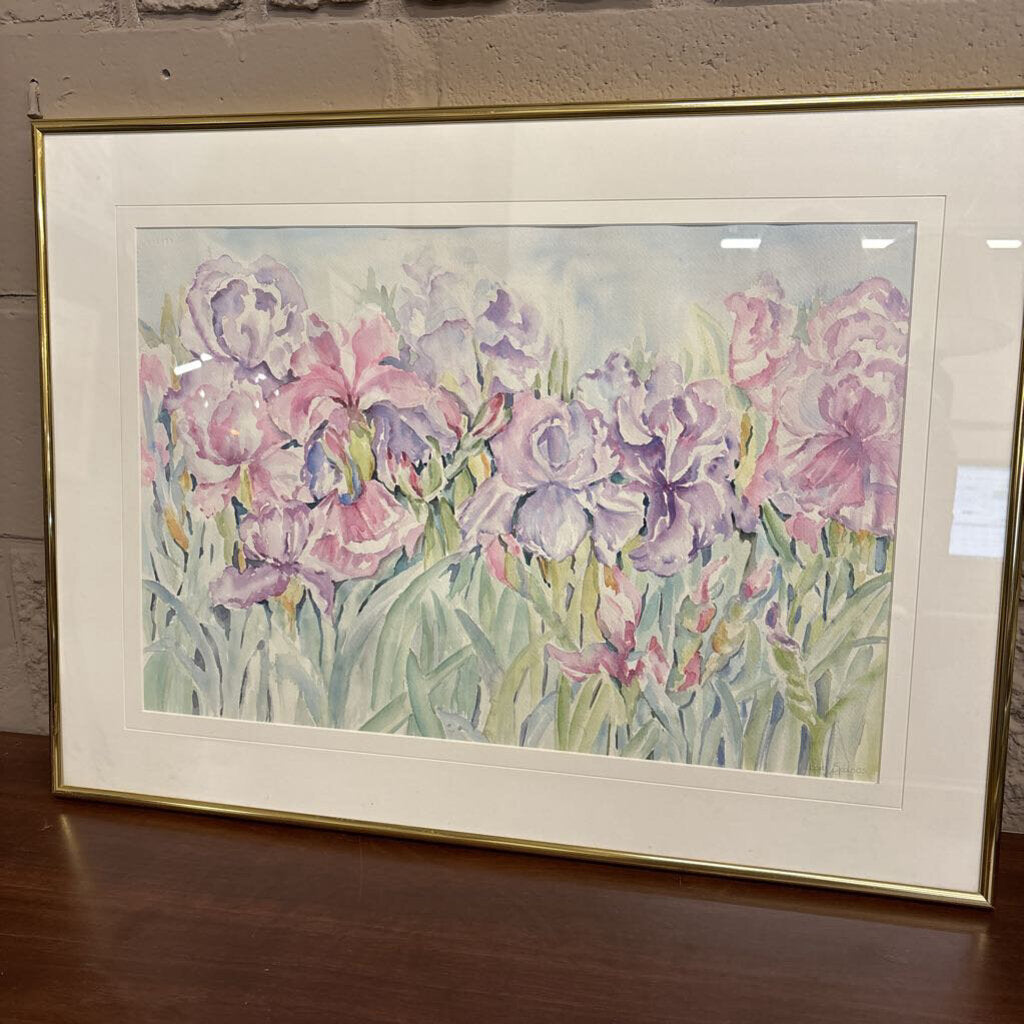 Framed Original Iris Watercolour painting by Barb Spanos