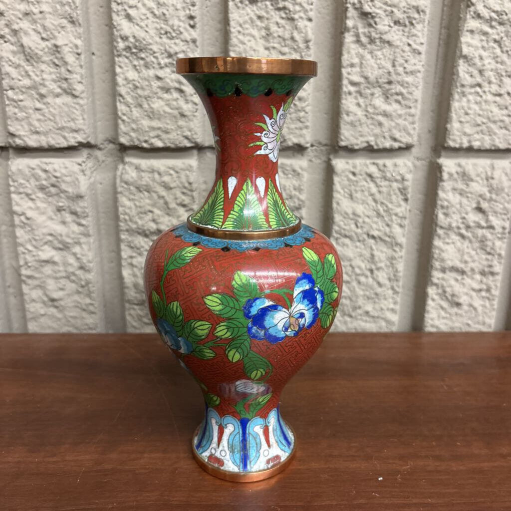 Chinese Red Cloisonne Brass Vase